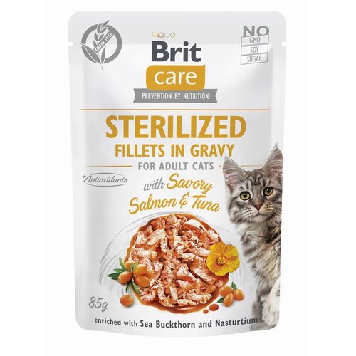 Karma dla kota BRIT Care Cat Sterilized Łosoś i Tuńczyk filety w sosie 85 g