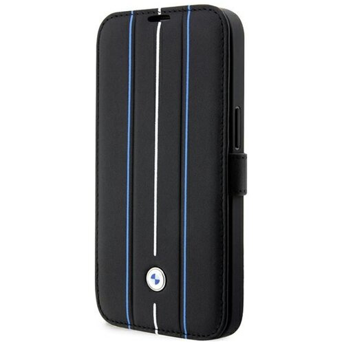 Etui BMW Leather Stamp Blue Lines do Apple iPhone 14 Pro Max Czarny
