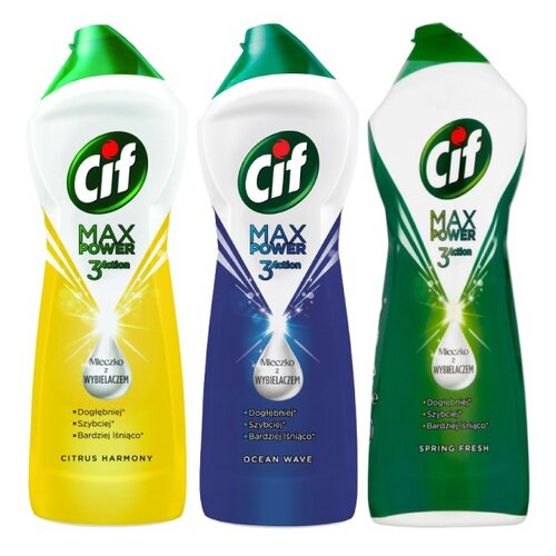 Mleczko do czyszczenia CIF Max Power Spring Fresh, Ocean Wave, Citrus Harmony 3 x 1000 ml