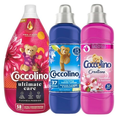 Płyn do płukania COCCOLINO Ultimate Care Fuchsia Passion 870 ml + Płyn do płukania COCCOLINO Creations Passion Flower & Bergamot, Tiare Flower & Red Fruits 2 x 925 ml