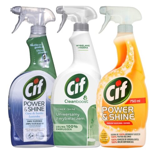 Płyn do czyszczenia łazienki CIF Power&Shine 750 ml + Płyn do czyszczenia CIF Power & Shine 750 ml + Płyn odtłuszczający CIF Power & Shine 750 ml