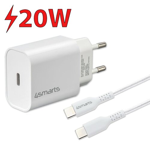 Ładowarka sieciowa 4SMARTS VoltPlug PD 20W Biały + kabel USB-C - USB-C