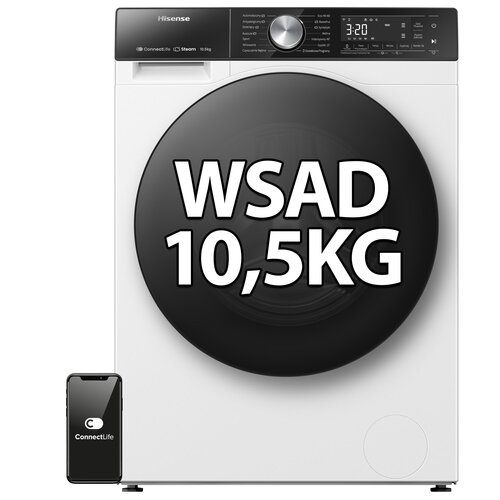 Pralka HISENSE WF5S1043BW Seria 5S 10.5kg 1400 obr Steamtech Connectlife AllergyCare