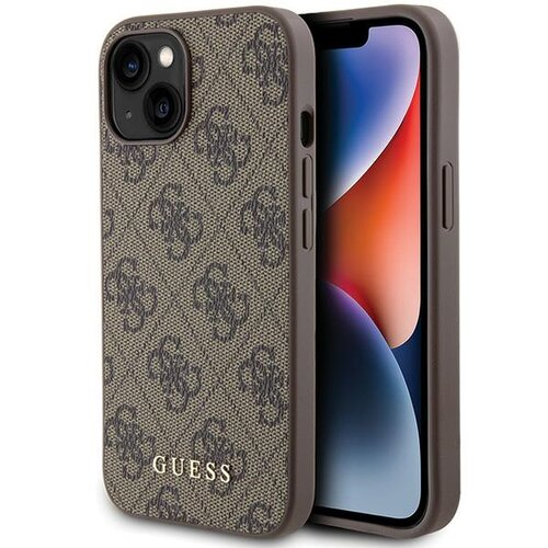 Etui GUESS 4G Metal Gold Logo do Apple iPhone 15 Brązowy