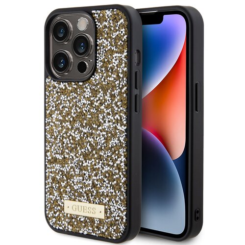 Etui GUESS Rhinestone Metal Logo do Apple iPhone 15 Pro Żółty