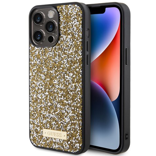 Etui GUESS Rhinestone Metal Logo do Apple iPhone 15 Pro Max Żółty