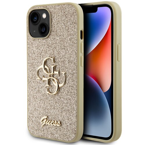 Etui GUESS Glitter Script Big 4G do Apple iPhone 15 Złoty