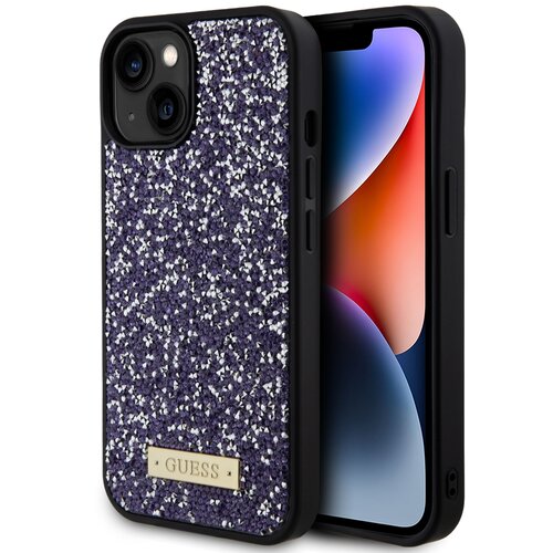 Etui GUESS Rhinestone Metal Logo do Apple iPhone 15 Fioletowy