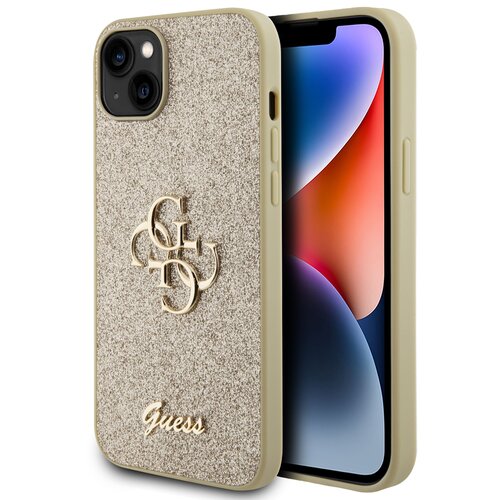Etui GUESS Glitter Script Big 4G do Apple iPhone 15 Plus Złoty
