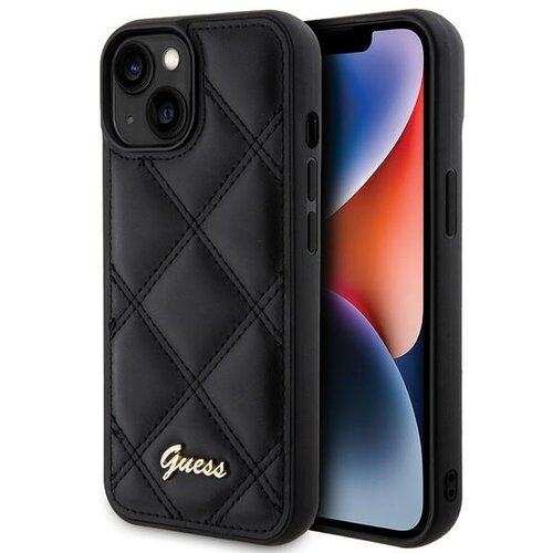 Etui GUESS Quilted Metal Logo do Apple iPhone 15 Czarny