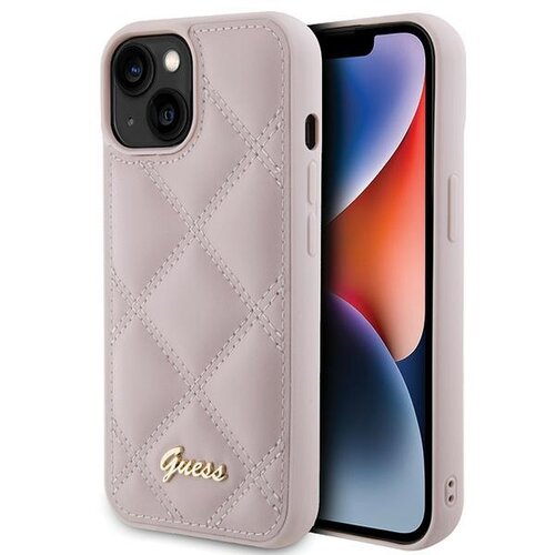 Etui GUESS Quilted Metal Logo do Apple iPhone 15 Różowy