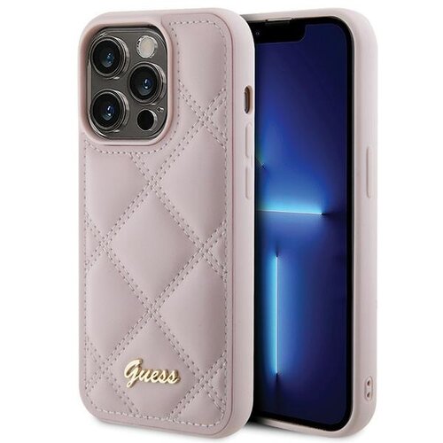 Etui GUESS Quilted Metal Logo do Apple iPhone 15 Pro Różowy