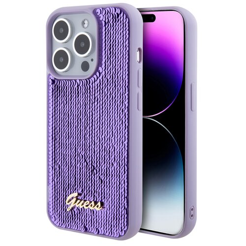 Etui GUESS Sequin Script Metal do Apple iPhone 15 Pro Fioletowy