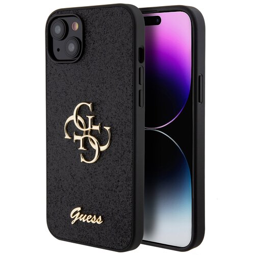 Etui GUESS Glitter Script Big 4G do Apple iPhone 15 Plus Czarny