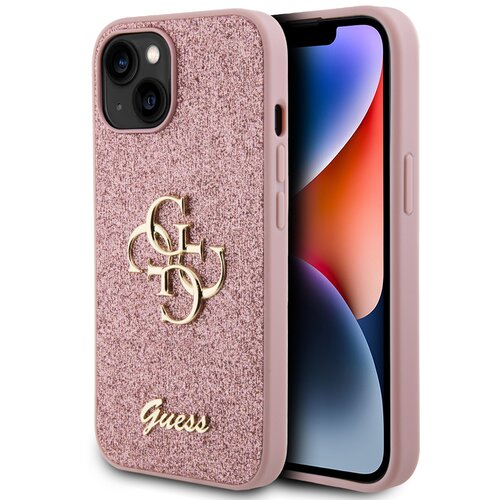 Etui GUESS Glitter Script Big 4G do Apple iPhone 15 Różowy