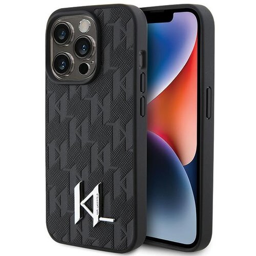 Etui KARL LAGERFELD Leather Monogram Hot Stamp Metal Logo do Apple iPhone 15 Pro Czarny