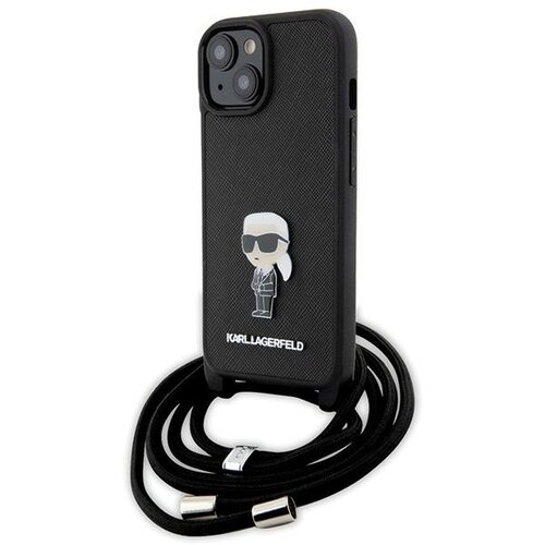 Etui KARL LAGERFELD Crossbody Saffiano Monogram Metal Pin Karl & Choupette do Apple iPhone 15 Czarny