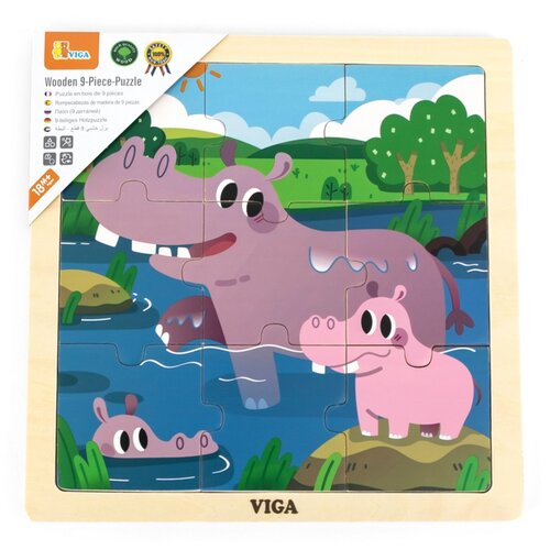 Puzzle VIGA Na podkładce: Hipopotam 44628 (9 elementów)