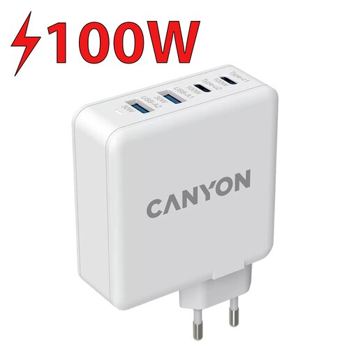 Ładowarka sieciowa CANYON H-100 GaN PD 100W QC 3.0 30W Biały