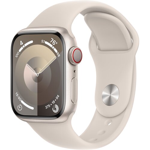 Apple Watch 9 GPS + Cellular 41mm koperta z aluminium (księżycowa poświata) + pasek sportowy rozmiar M/L (księżycowa poświata)
