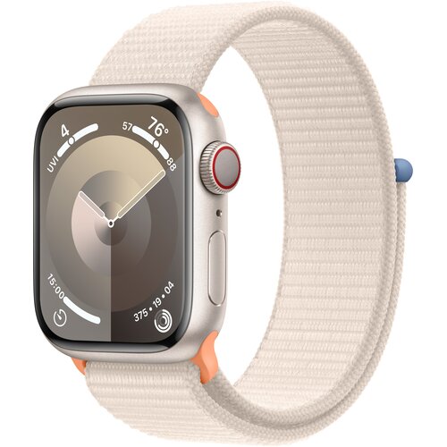 APPLE Watch 9 GPS + Cellular 41mm koperta z aluminium (księżycowa poświata) + opaska sportowa (księżycowa poświata)