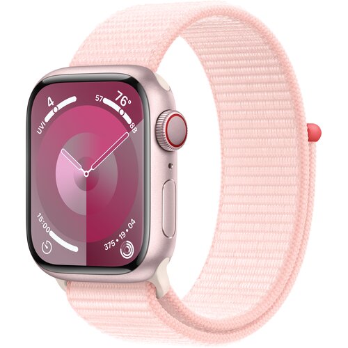 APPLE Watch 9 GPS + Cellular 41mm koperta z aluminium (różowy) + opaska sportowa (jasnoróżowy)