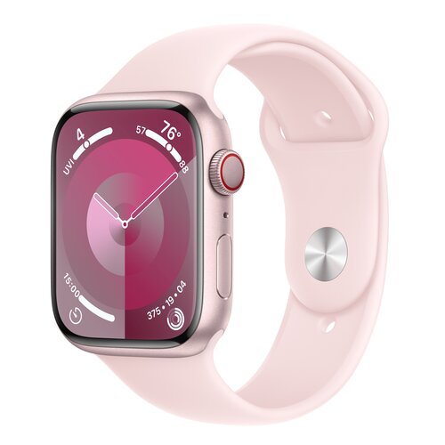 APPLE Watch 9 GPS + Cellular 45mm koperta z aluminium (różowy) + pasek sportowy M/L (jasnoróżowy)