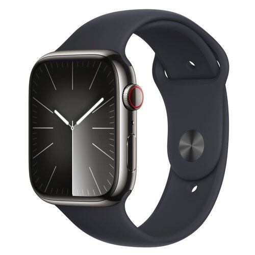 APPLE Watch 9 GPS + Cellular 45mm koperta ze stali nierdzewnej (mocny grafit) + pasek sportowy M/L (północ)