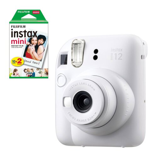 Aparat FUJIFILM Instax Mini 12 Biały + Wkłady do aparatu FUJIFILM Instax Mini Glossy 20 arkuszy