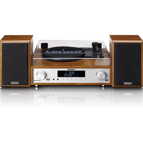 Gramofon LENCO MC-160WD Drewno, Napęd paskowy, BT, Kolumny głośnikowe w zestawie, Prędkość odtw. 33 1/3,45,78 obr./min