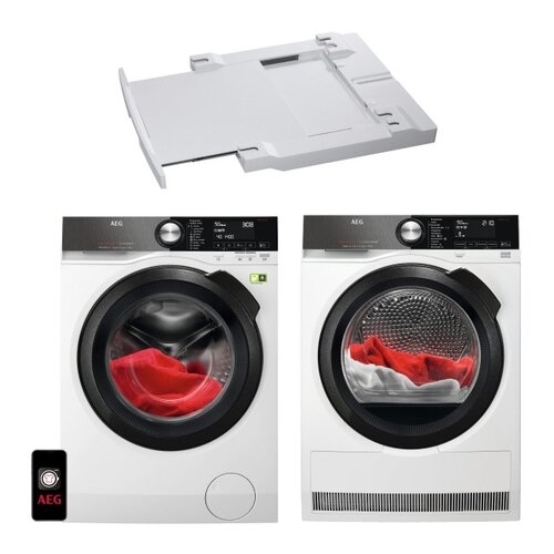 Pralka AEG L9FBB49B 9kg 1400 obr A + Suszarka AEG T9DBB89B + Łącznik AEG SKP11GW3