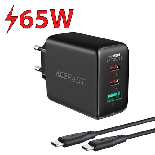Ładowarka sieciowa ACEFAST A13 65W + kabel USB Typ-C - USB Typ-C Czarny