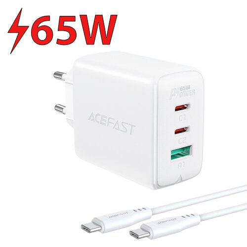 Ładowarka sieciowa ACEFAST A13 65W + kabel USB Typ-C - USB Typ-C Biały