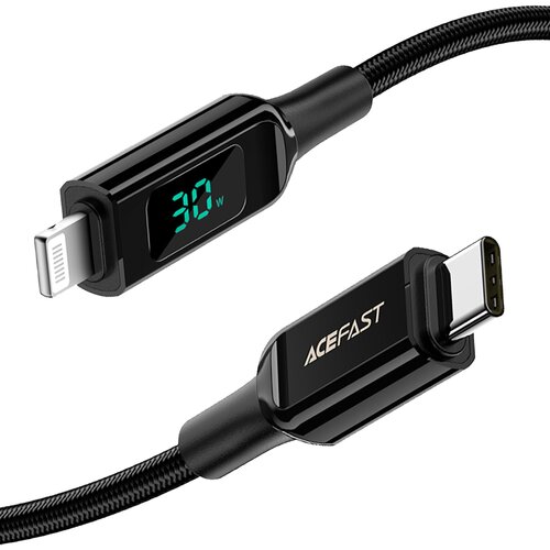 Kabel USB-C - Lightning ACEFAST C6-01-C-L z wyświetlaczem LCD 30W 1.2 m Czarny