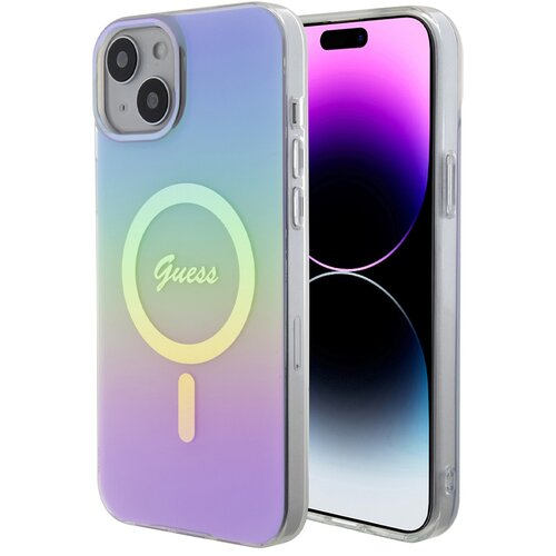Etui GUESS Hardcase IML Iridescent MagSafe do Apple iPhone 15 Plus Fioletowy