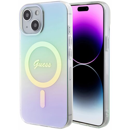 Etui GUESS Hardcase IML Iridescent MagSafe do Apple iPhone 15 Turkusowy