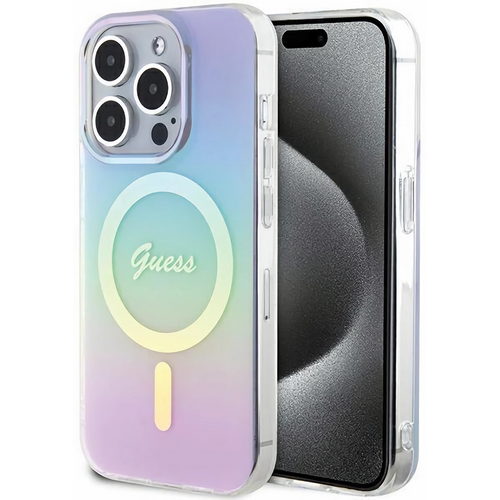 Etui GUESS Hardcase IML Iridescent MagSafe do Apple iPhone 15 Pro Max Turkusowy