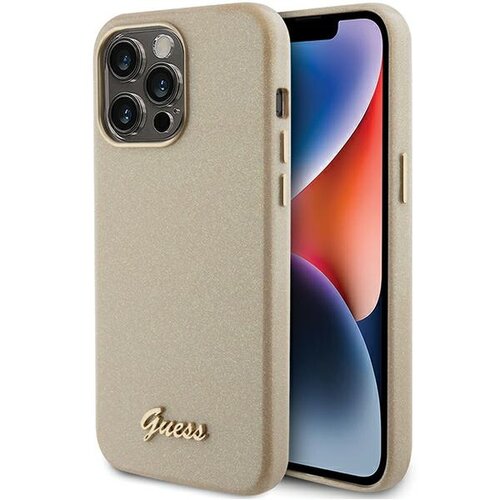 Etui GUESS Glitter Glossy Script do Apple iPhone 15 Pro Złoty