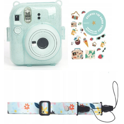 Pokrowiec LOVEINSTANT SB7955 do FujiFilm Instax Mini 12 Zielony Brokat + Naklejki