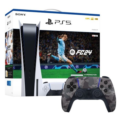 Konsola Sony PlayStation 5 + EA SPORTS FC 24  (klucz aktywacyjny) + Kontroler SONY DualSense Szary Camo