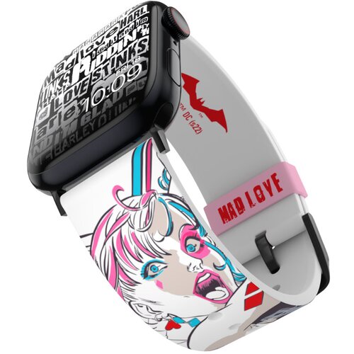 Pasek MOBY FOX DC Comics Harley Quinn Manga Love Stinks do Apple Watch 2/3/4/5/6/7/8/9/SE/SE 2022/Ultra/Ultra 2 (38/40/41/42/44/45/49mm) Biały