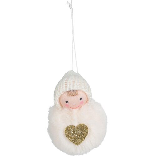 Figurka dekoracyjna CHRISTMAS DECORATION Laleczka z serduszkiem 8 cm Biały