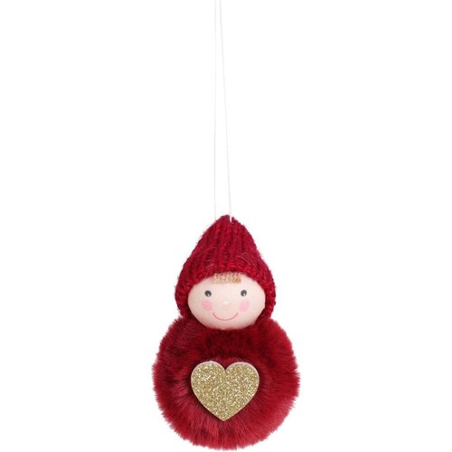 Figurka dekoracyjna CHRISTMAS DECORATION Laleczka z serduszkiem 8 cm Czerwony