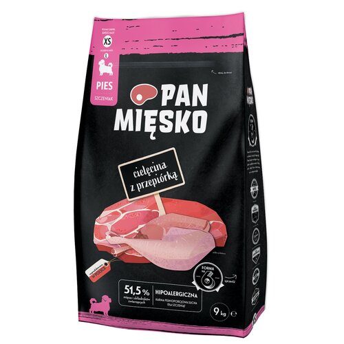 Karma dla psa PAN MIĘSKO Cielęcina z przepiórką XS 9 kg