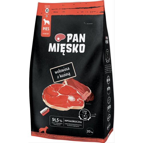 Karma dla psa PAN MIĘSKO Wołowina z koziną XS 20 kg