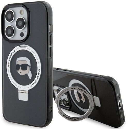 Etui KARL LAGERFELD Ring Stand Karl Head MagSafe do Apple iPhone 15 Pro Max Czarny