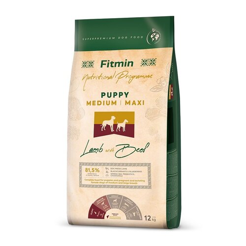 Karma dla psa FITMIN Puppy Medium Maxi Jagnięcina z wołowiną 12 kg