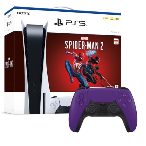 Konsola SONY PlayStation 5 z napędem Blu-ray 4K UHD + Gra Marvel’s Spider-Man 2 + Kontroler SONY DualSense Galaktyczny Fiolet