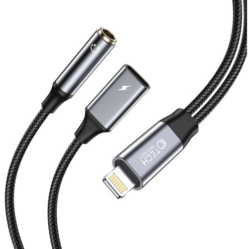TECH PROTECT UltraBoost Czarny Adapter Lightning Mini Jack 3.5