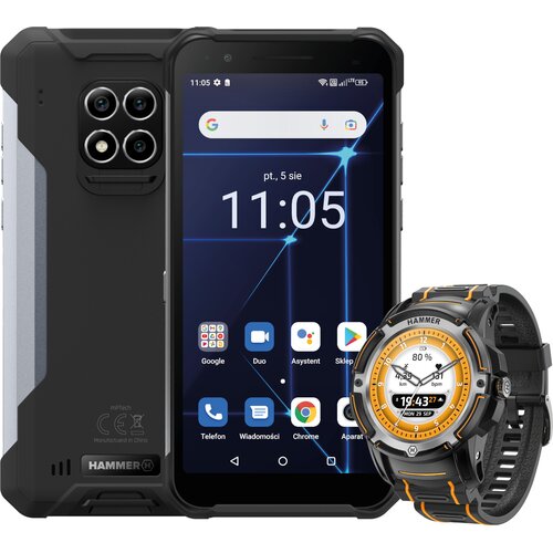 Smartfon MYPHONE Hammer Construction 6/128GB 6" Czarny + Smartwatch HAMMER Watch Plus